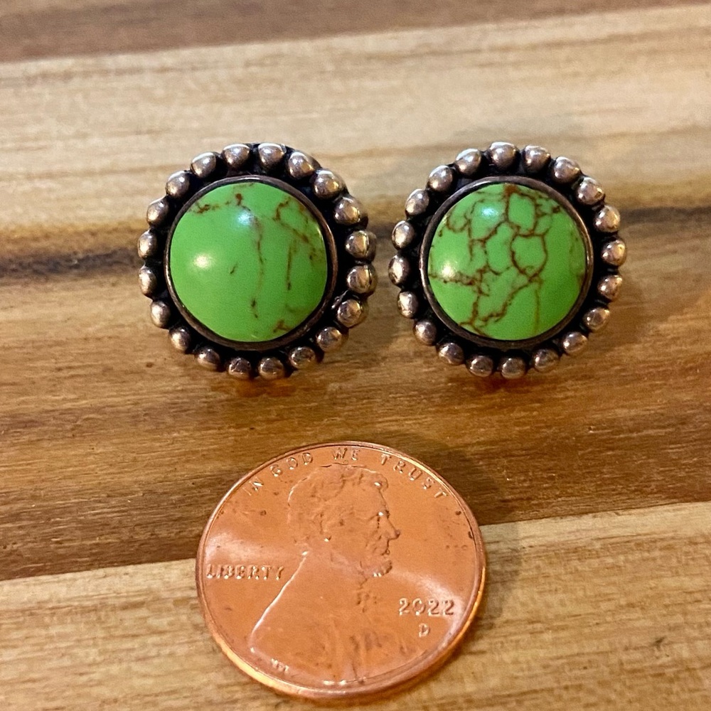 Genuine Green Turquoise Stud Earring